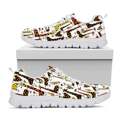Cartoon Giraffe Pattern Print White Running Shoes