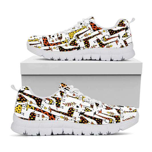 Cartoon Giraffe Pattern Print White Running Shoes