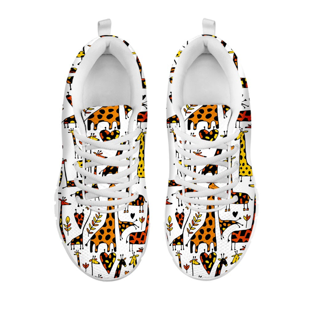 Cartoon Giraffe Pattern Print White Running Shoes