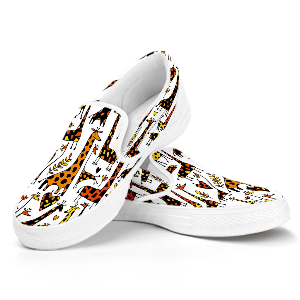Cartoon Giraffe Pattern Print White Slip On Sneakers