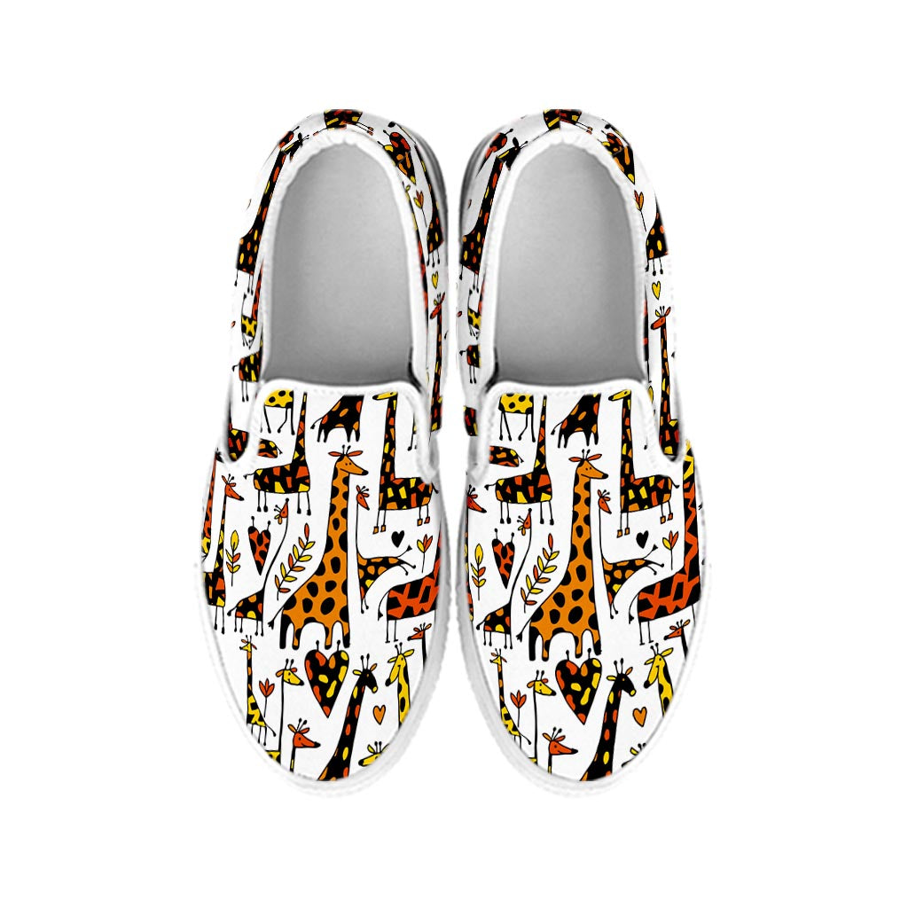 Cartoon Giraffe Pattern Print White Slip On Sneakers