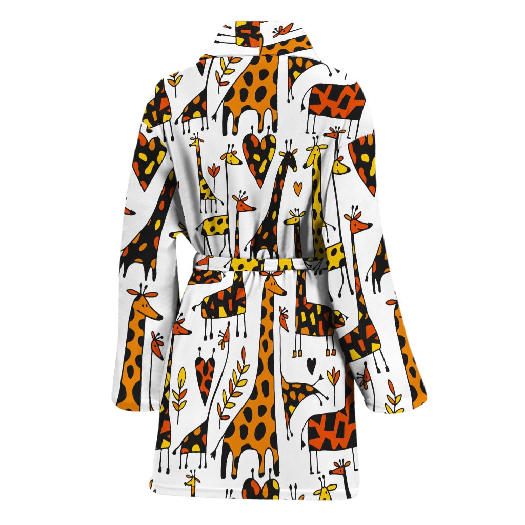 Cartoon Giraffe Pattern Print Women's Bathrobe