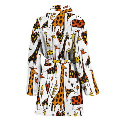 Cartoon Giraffe Pattern Print Women's Bathrobe