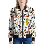 Cartoon Giraffe Pattern Print Women's Bomber Jacket