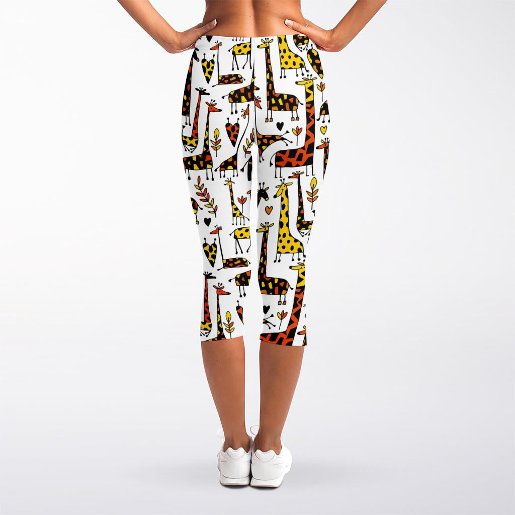 Cartoon Giraffe Pattern Print Women's Capri Leggings