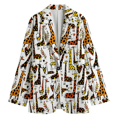 Cartoon Giraffe Pattern Print Women's Cotton Blazer