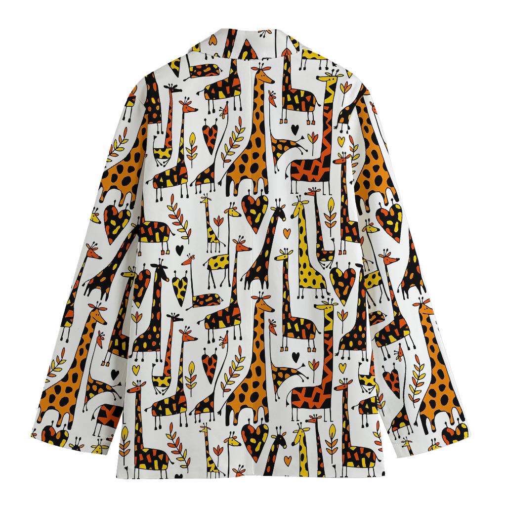 Cartoon Giraffe Pattern Print Women's Cotton Blazer