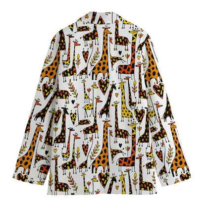 Cartoon Giraffe Pattern Print Women's Cotton Blazer