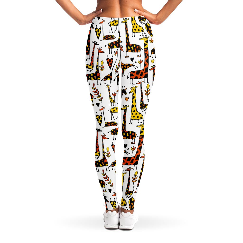Cartoon Giraffe Pattern Print Women's Leggings