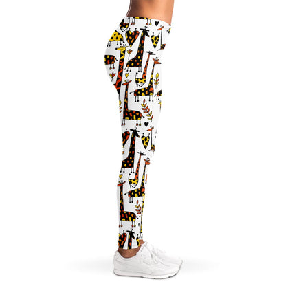 Cartoon Giraffe Pattern Print Women's Leggings