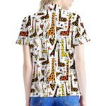 Cartoon Giraffe Pattern Print Women's Polo Shirt