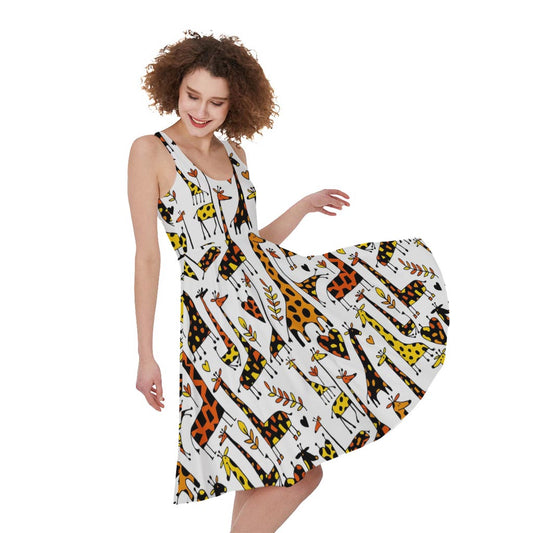 Cartoon Giraffe Pattern Print Women's Sleeveless Dress