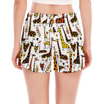 Cartoon Giraffe Pattern Print Women's Split Running Shorts