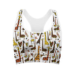 Cartoon Giraffe Pattern Print Women's Sports Bra