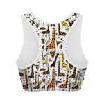 Cartoon Giraffe Pattern Print Women's Sports Bra