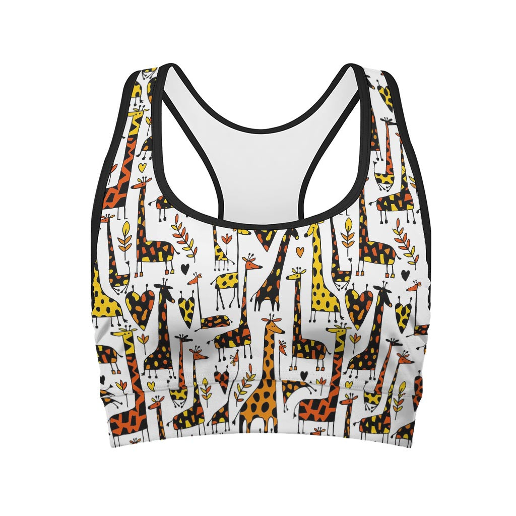 Cartoon Giraffe Pattern Print Women's Sports Bra