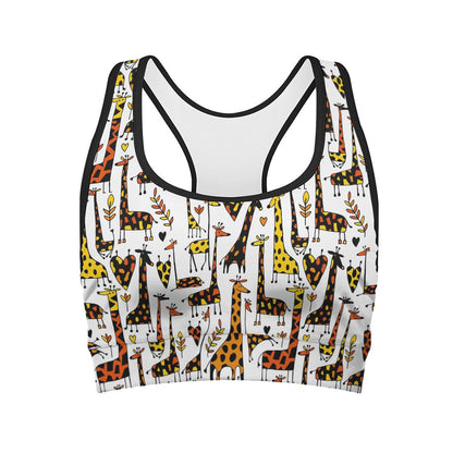 Cartoon Giraffe Pattern Print Women's Sports Bra