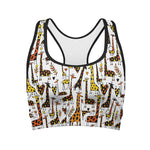 Cartoon Giraffe Pattern Print Women's Sports Bra