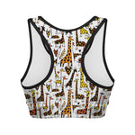 Cartoon Giraffe Pattern Print Women's Sports Bra