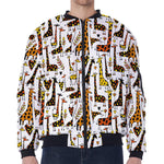 Cartoon Giraffe Pattern Print Zip Sleeve Bomber Jacket