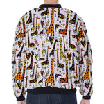 Cartoon Giraffe Pattern Print Zip Sleeve Bomber Jacket