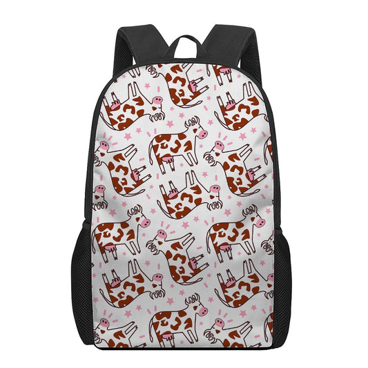 Cartoon Happy Dairy Cow Pattern Print 17 Inch Backpack