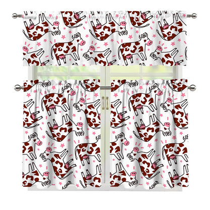 Cartoon Happy Dairy Cow Pattern Print 3 Piece Kitchen Curtains