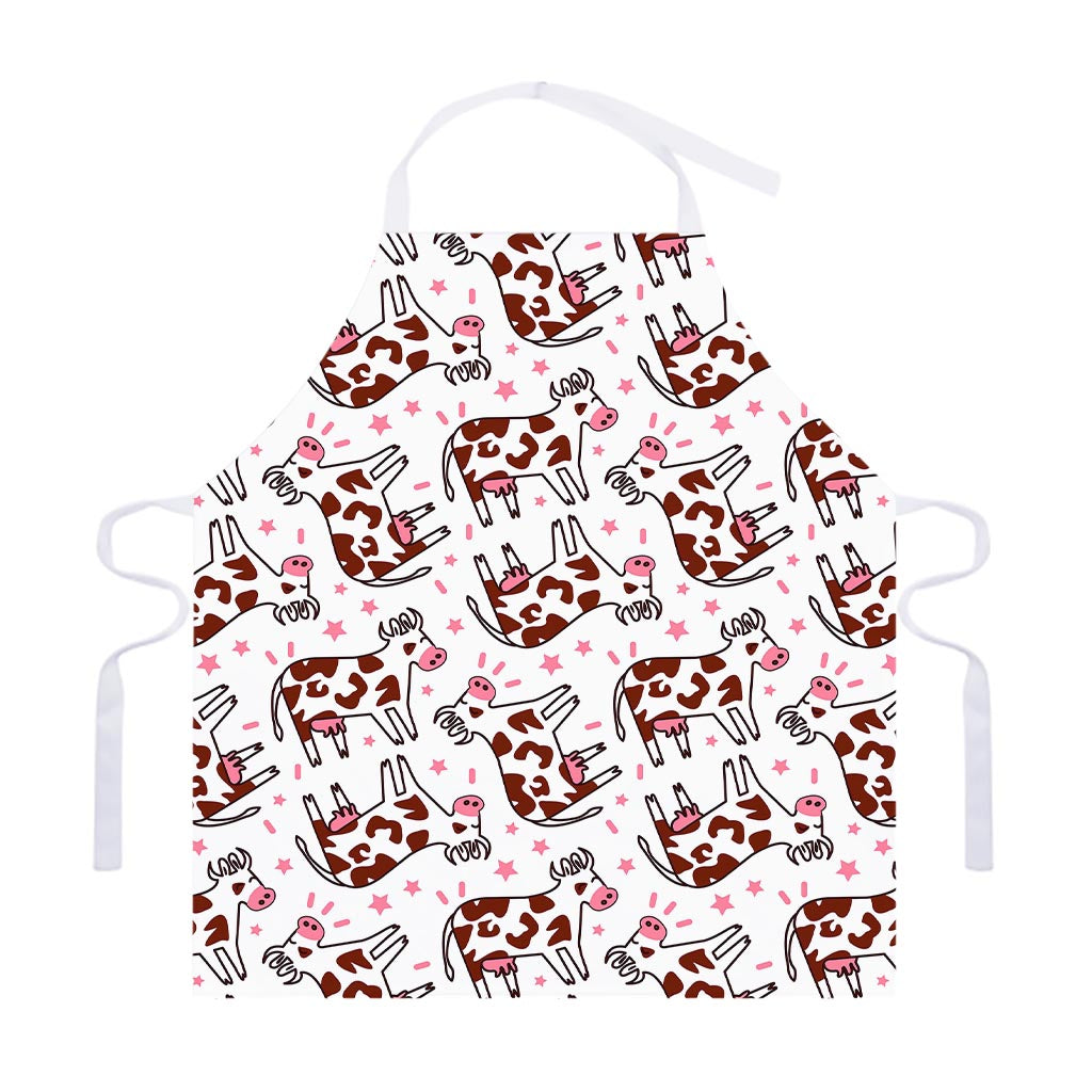 Cartoon Happy Dairy Cow Pattern Print Adjustable Apron