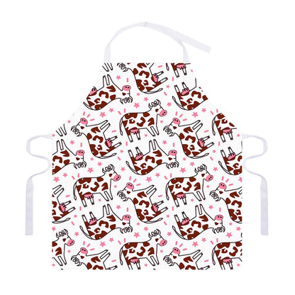 Cartoon Happy Dairy Cow Pattern Print Adjustable Apron