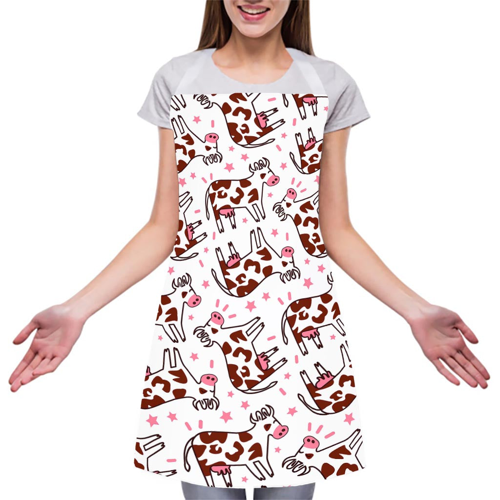 Cartoon Happy Dairy Cow Pattern Print Adjustable Apron