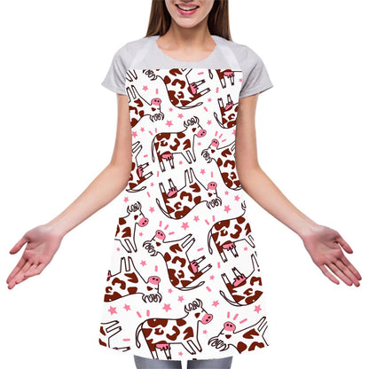 Cartoon Happy Dairy Cow Pattern Print Adjustable Apron