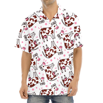 Cartoon Happy Dairy Cow Pattern Print Aloha Shirt