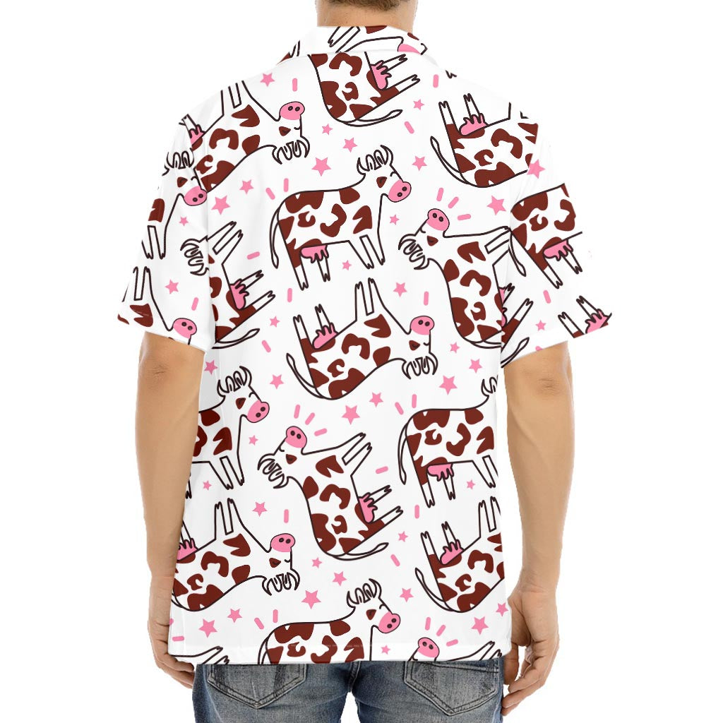 Cartoon Happy Dairy Cow Pattern Print Aloha Shirt