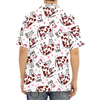 Cartoon Happy Dairy Cow Pattern Print Aloha Shirt