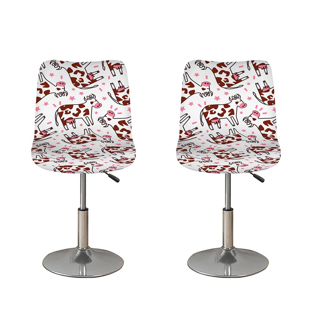 Cartoon Happy Dairy Cow Pattern Print Bar Stool Covers