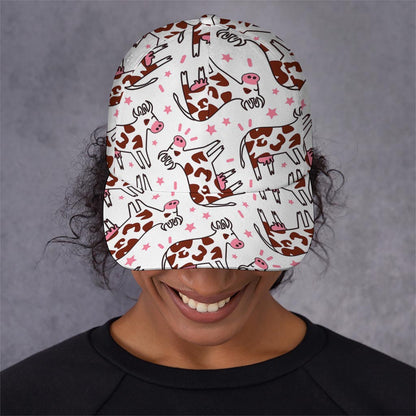 Cartoon Happy Dairy Cow Pattern Print Baseball Cap