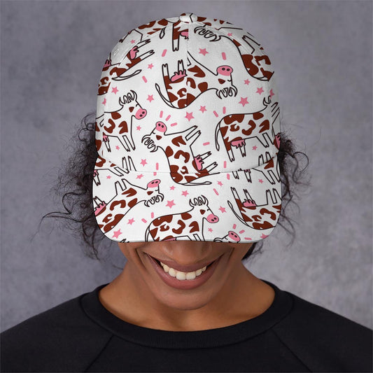 Cartoon Happy Dairy Cow Pattern Print Baseball Cap