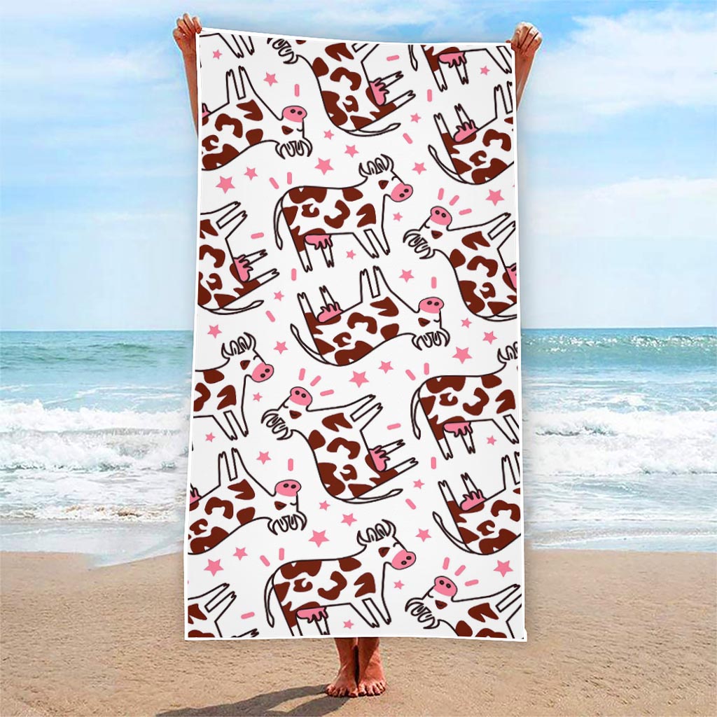 Cartoon Happy Dairy Cow Pattern Print Beach Towel