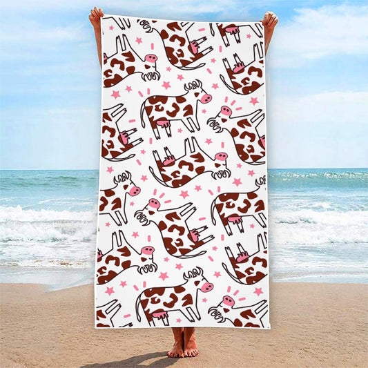 Cartoon Happy Dairy Cow Pattern Print Beach Towel