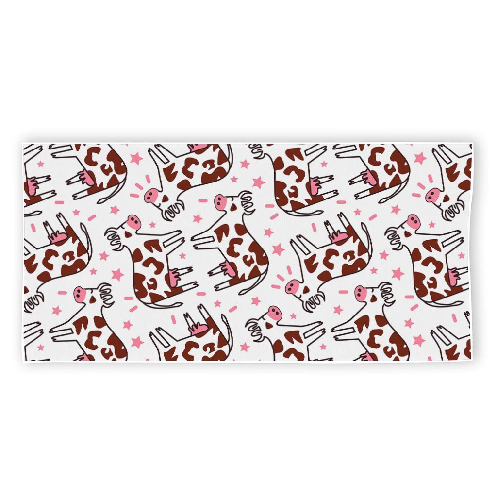 Cartoon Happy Dairy Cow Pattern Print Beach Towel