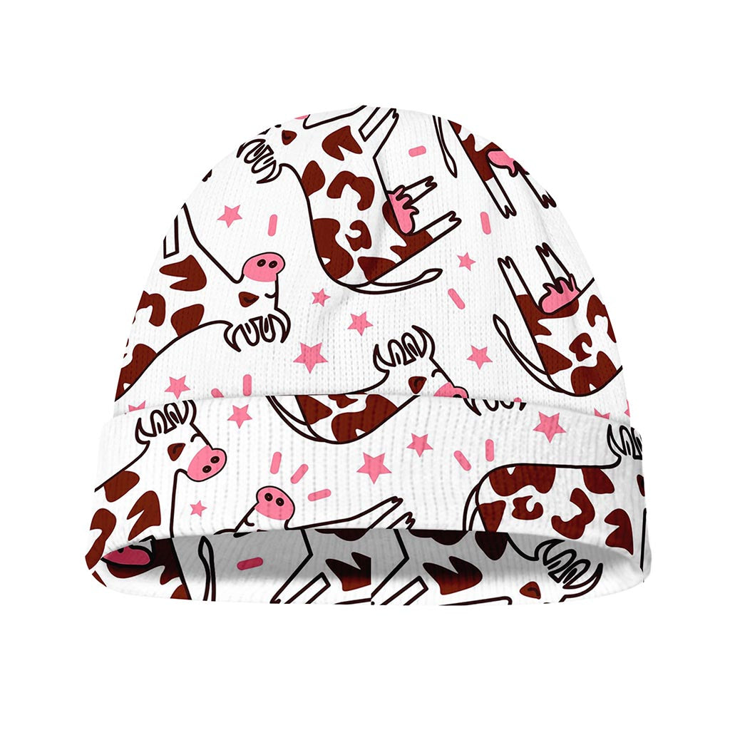 Cartoon Happy Dairy Cow Pattern Print Beanie