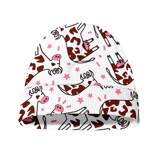 Cartoon Happy Dairy Cow Pattern Print Beanie
