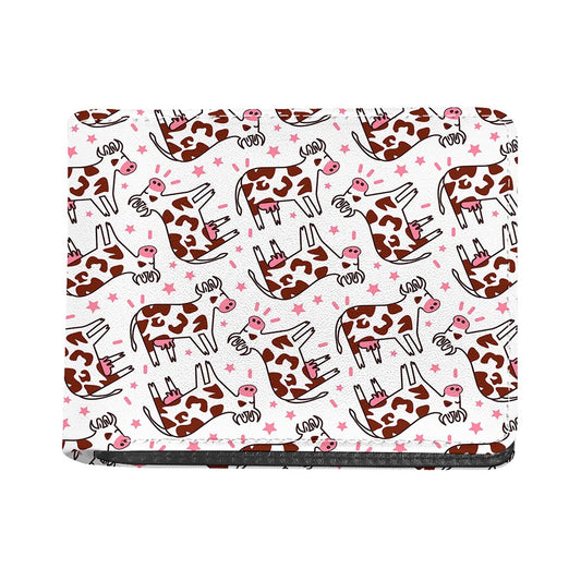 Cartoon Happy Dairy Cow Pattern Print Bifold Wallet