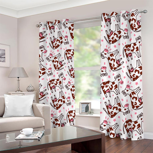Cartoon Happy Dairy Cow Pattern Print Blackout Grommet Curtains