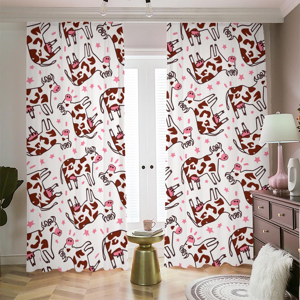 Cartoon Happy Dairy Cow Pattern Print Blackout Pencil Pleat Curtains