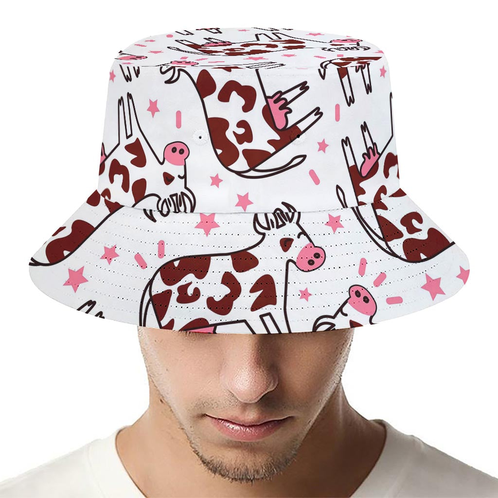 Cartoon Happy Dairy Cow Pattern Print Bucket Hat