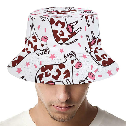 Cartoon Happy Dairy Cow Pattern Print Bucket Hat