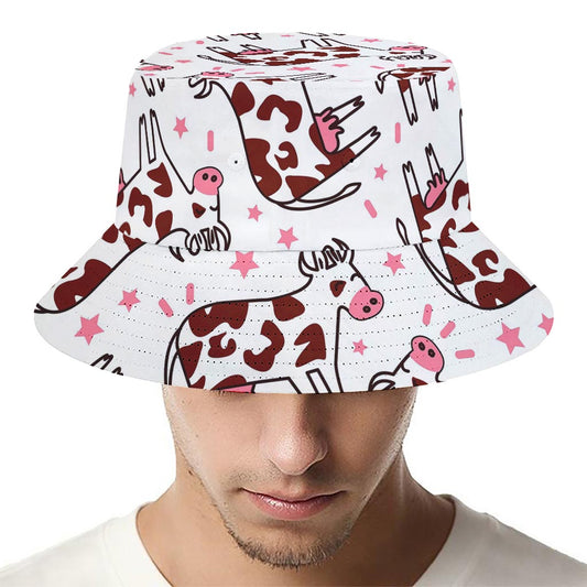 Cartoon Happy Dairy Cow Pattern Print Bucket Hat