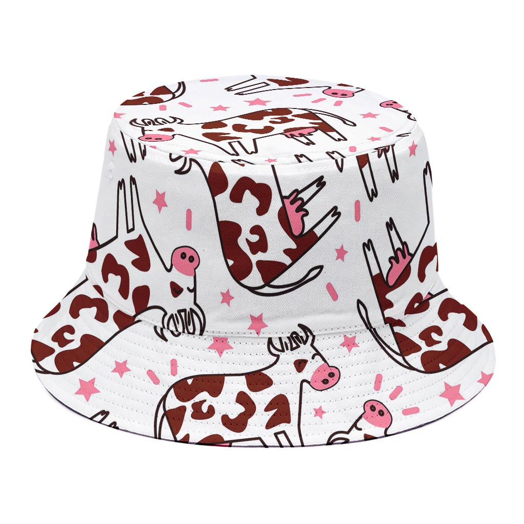 Cartoon Happy Dairy Cow Pattern Print Bucket Hat