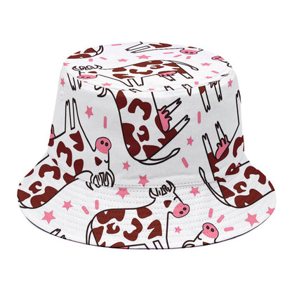 Cartoon Happy Dairy Cow Pattern Print Bucket Hat